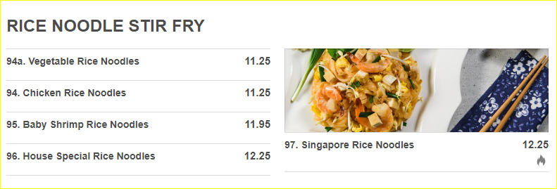 China House Rice Noodle Stir Fry Menu List