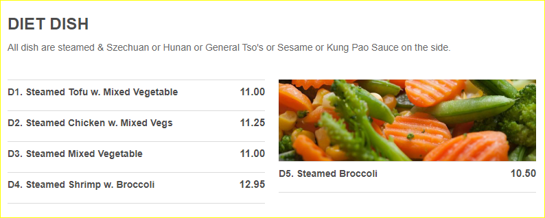 China House Diet Dish List